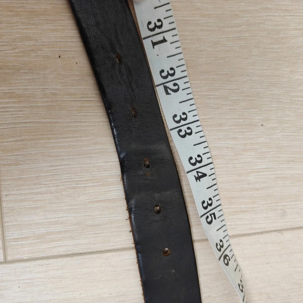 Polo Ralph Lauren Mens Belt 32-34 Black Leather Brass Buckle Rugged Americana